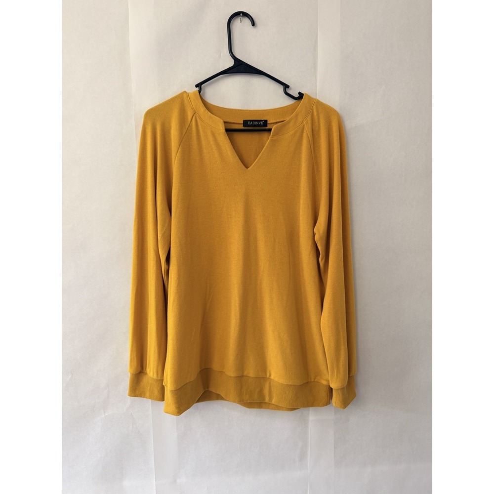 Mustard Yellow Raglan Style Womens Long Sleeve  Split V- Neck Shirt Size Sm